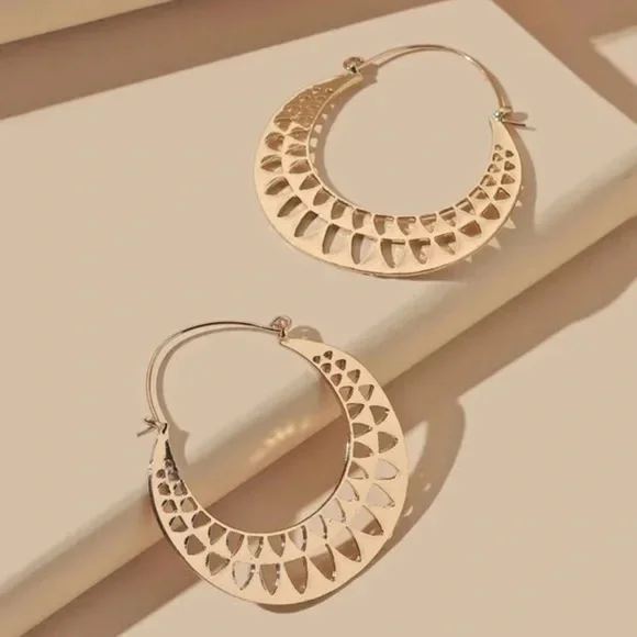 Gold Aztec Hoop Earrings - Picture 4 of 4